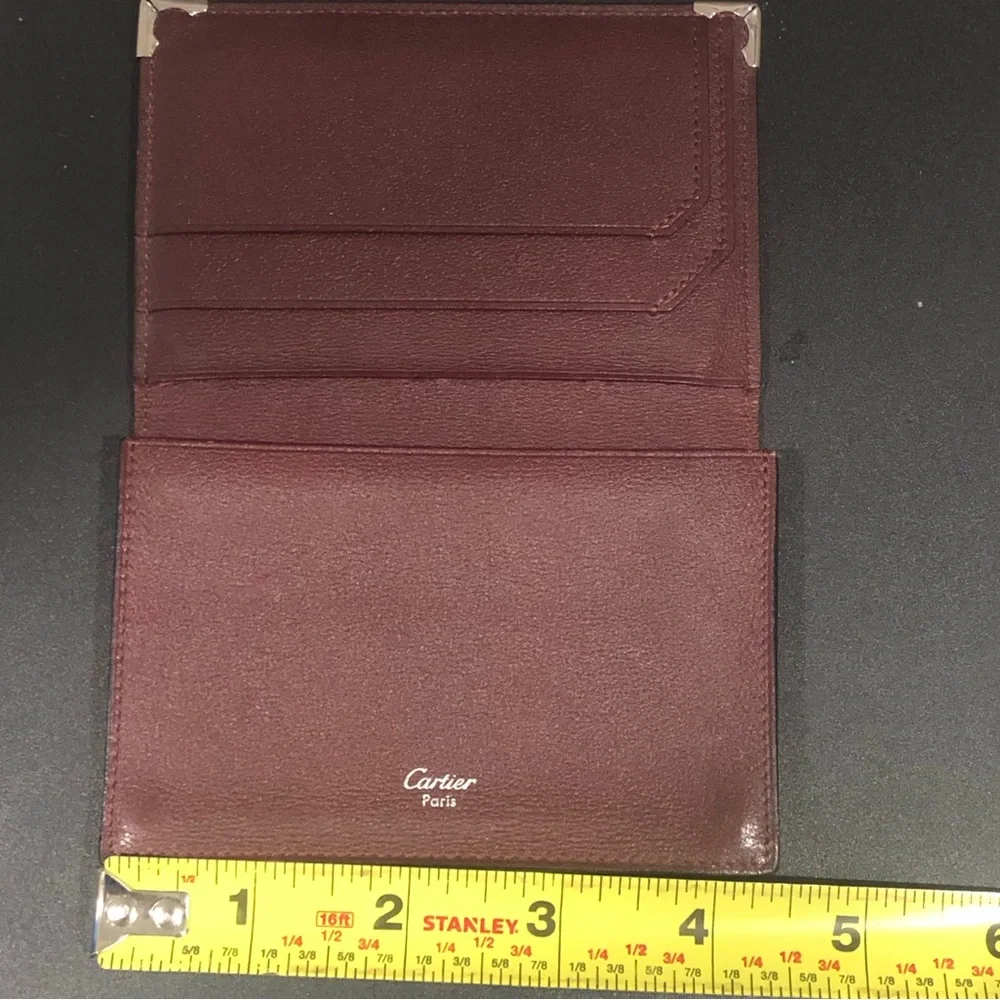 CARTIER Black Leather Card Wallet with Silver Metal Corner Accents